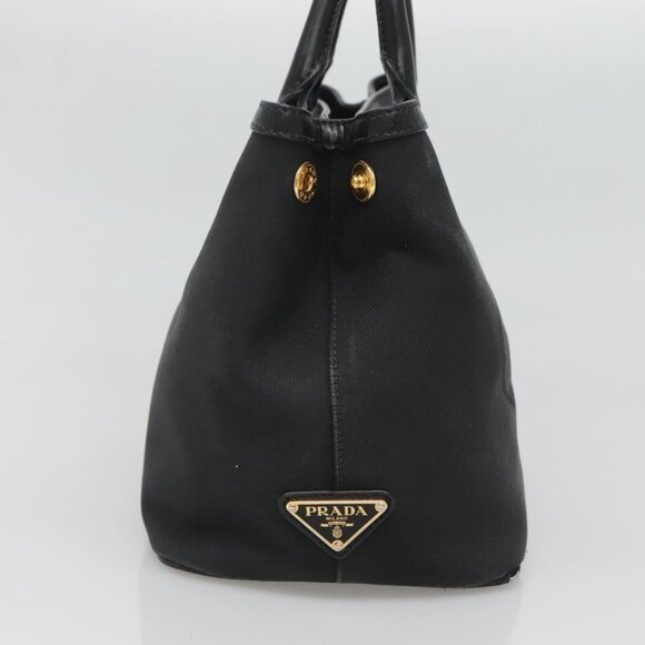 PRADA Hand Bag Canvas 2way Black Gold Auth - Picture 4 of 16